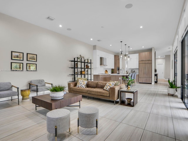 living room with sink