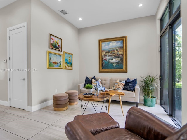 view of tiled living room