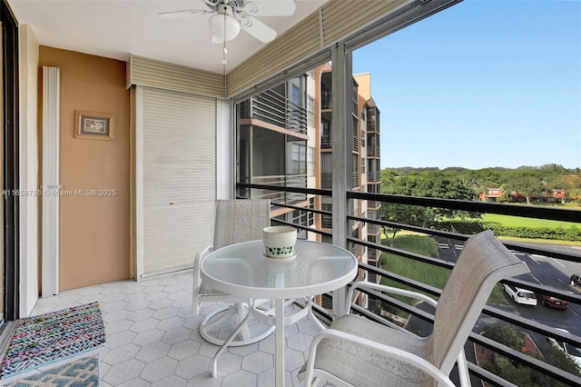 balcony with ceiling fan