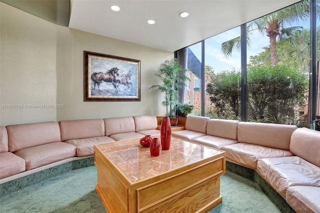 living room featuring recessed lighting