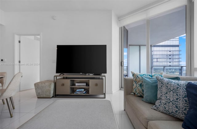 living room featuring light tile patterned floors