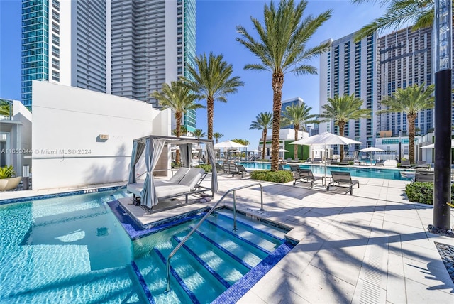 view of pool featuring a patio area