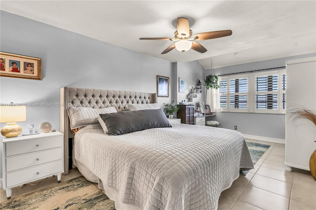3507 Emerald Oaks Dr Unit 1804, Hollywood, FL 33021 - tiled bedroom featuring baseboards, vaulted ceiling, and ceiling fan