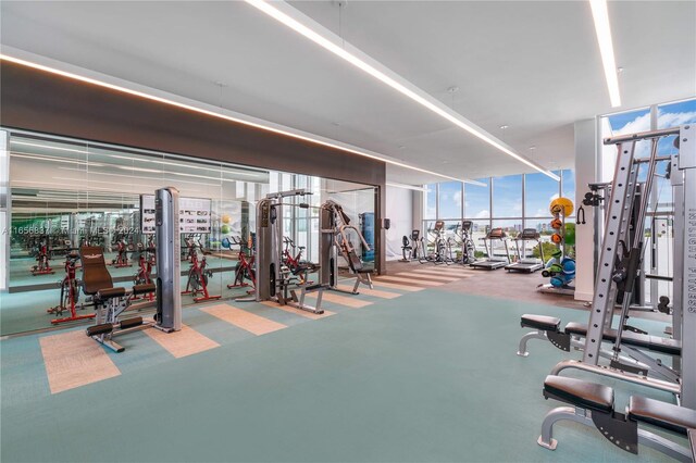 exercise room with floor to ceiling windows