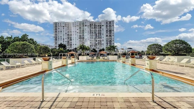 view of pool featuring a patio