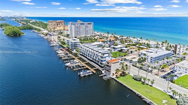 aerial view featuring a water view