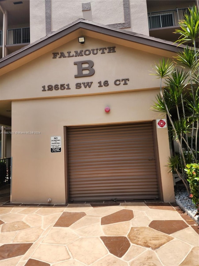 exterior space with a garage