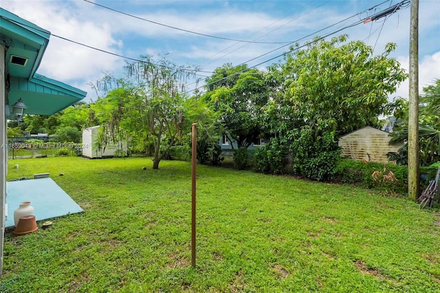 view of yard featuring a shed