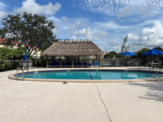 view of swimming pool with a patio area