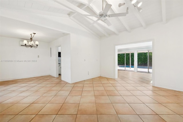 791 Allendale Rd, Key Biscayne, FL 33149 - spare room featuring a ceiling fan, a chandelier, and light tile patterned flooring