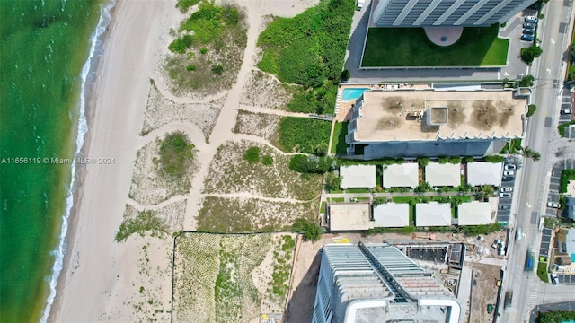 aerial view featuring a beach view and a water view