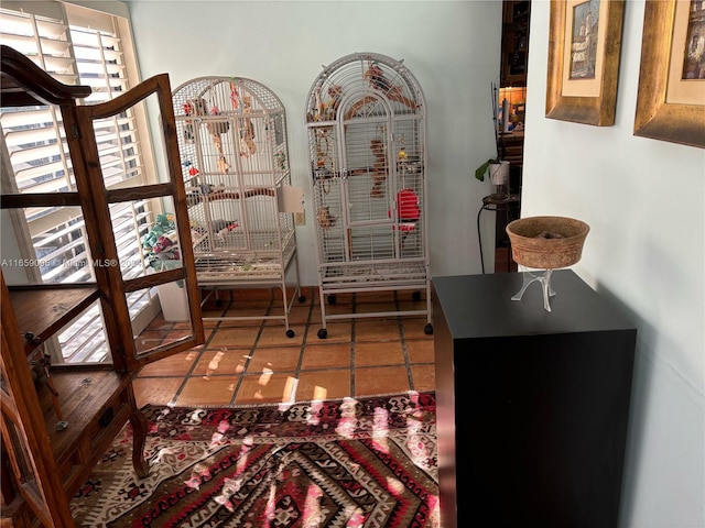 interior space with tile patterned flooring, plenty of natural light, and french doors