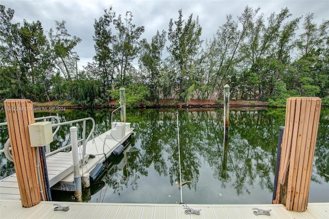 view of dock with a water view