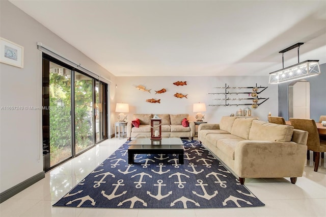 view of tiled living room