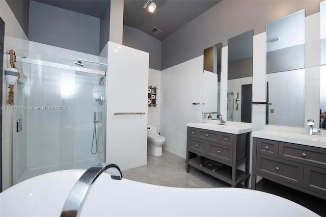 full bathroom with vanity, toilet, and shower with separate bathtub