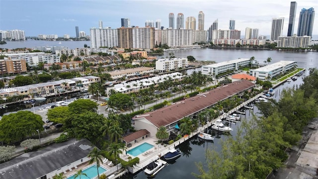 aerial view with a water view