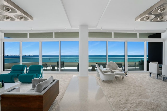 living room with a water view