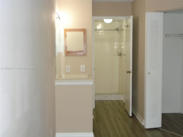 interior space with dark wood-type flooring