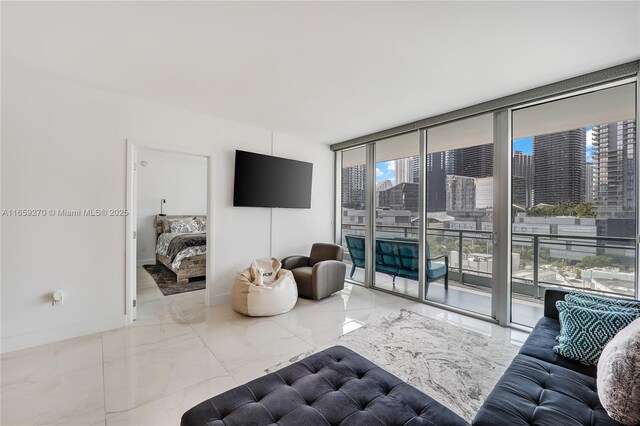 living room with a wall of windows