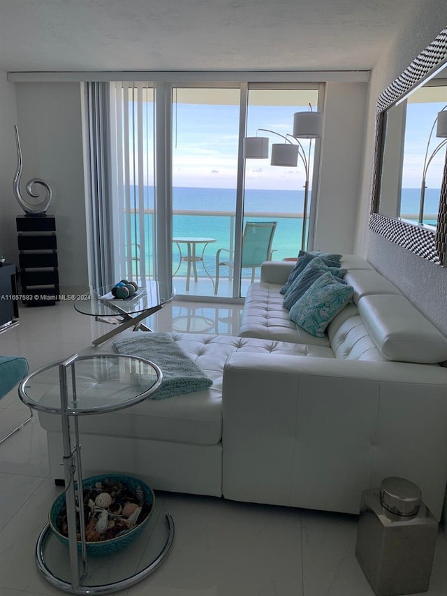 living room with a water view