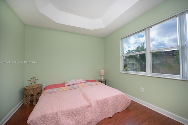 bedroom featuring a raised ceiling and hardwood / wood-style floors