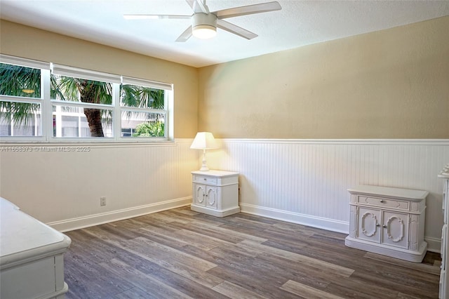 interior space with dark hardwood / wood-style floors and ceiling fan