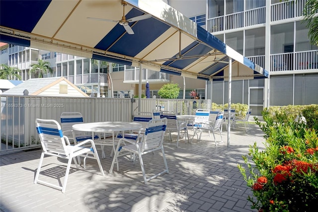 view of patio featuring a gazebo and ceiling fan