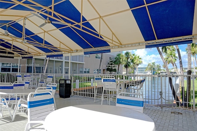 view of patio / terrace featuring a water view