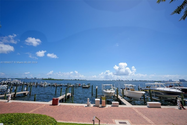 dock area featuring a water view