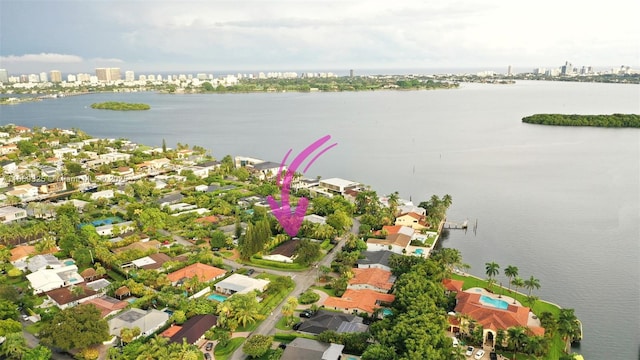 aerial view featuring a water view