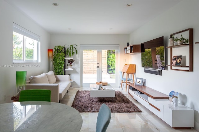 living room with recessed lighting