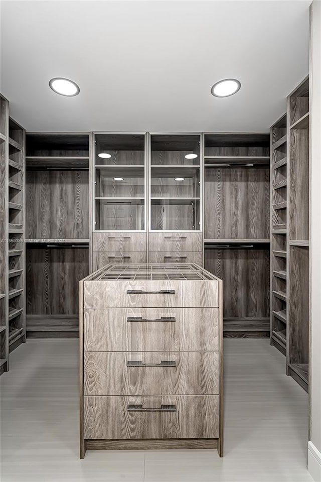 walk in closet with hardwood / wood-style flooring