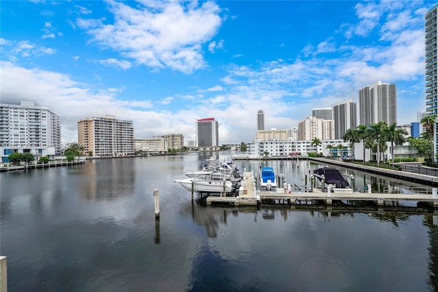 view of dock with a water view