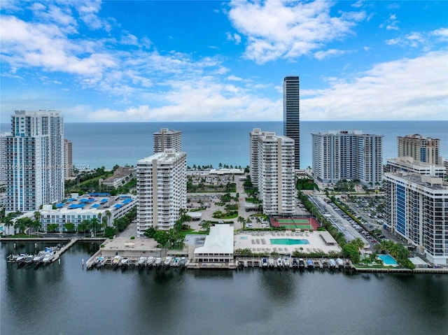 aerial view with a water view