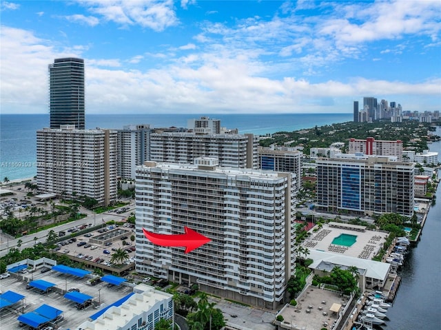 aerial view with a water view