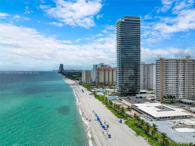 property view of water featuring a beach view