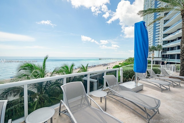 view of water feature with a view of the beach