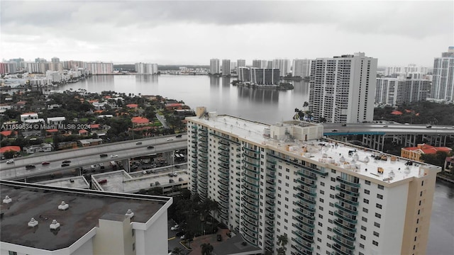 aerial view with a water view