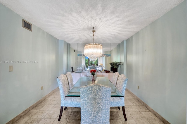 dining room featuring a textured ceiling and an inviting chandelier