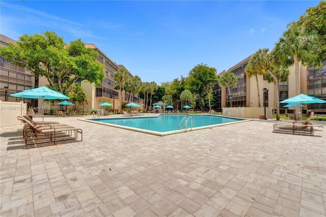 view of swimming pool with a patio area