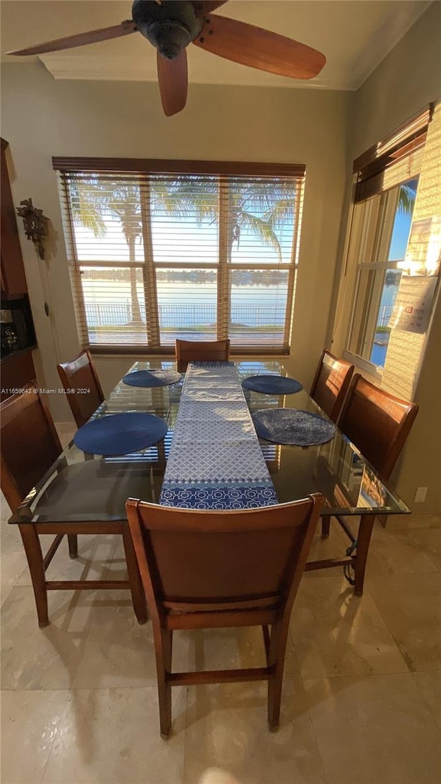 dining space with ceiling fan