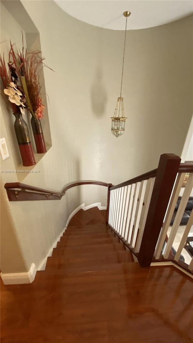 stairs featuring hardwood / wood-style flooring