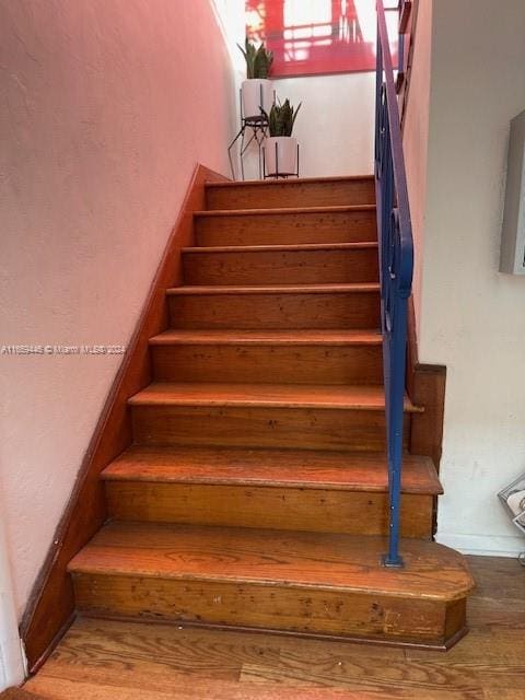 stairs with hardwood / wood-style floors