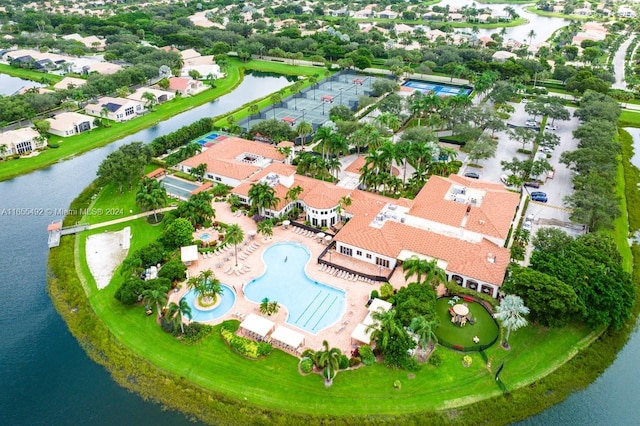 aerial view with a water view