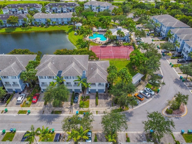 aerial view with a water view