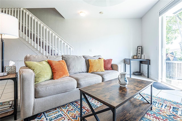 living room featuring tile patterned floors