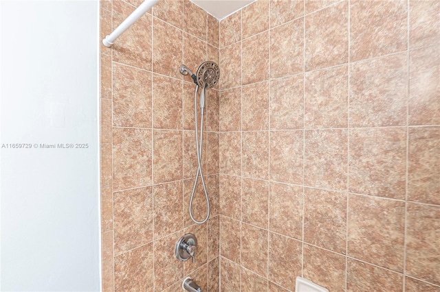 interior details with tiled shower / bath combo