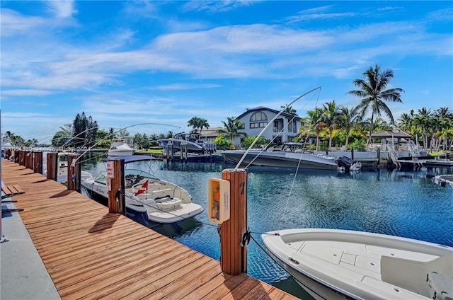 dock area with a water view