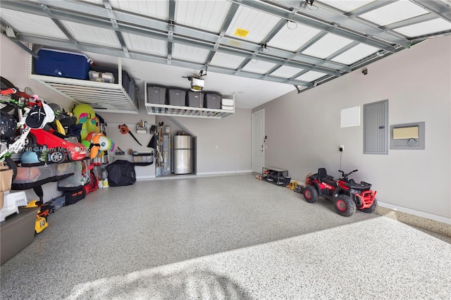 garage featuring electric panel and a garage door opener