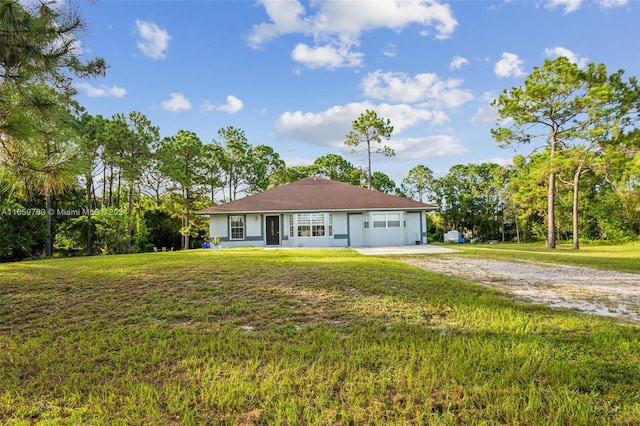 ranch-style home featuring a front lawn